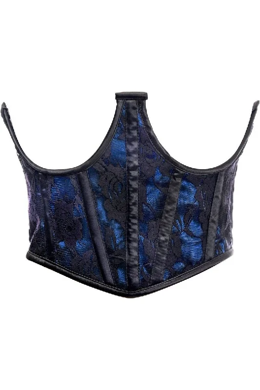 Lavish Blue w/Black Lace Overlay Open Cup Waist Cincher