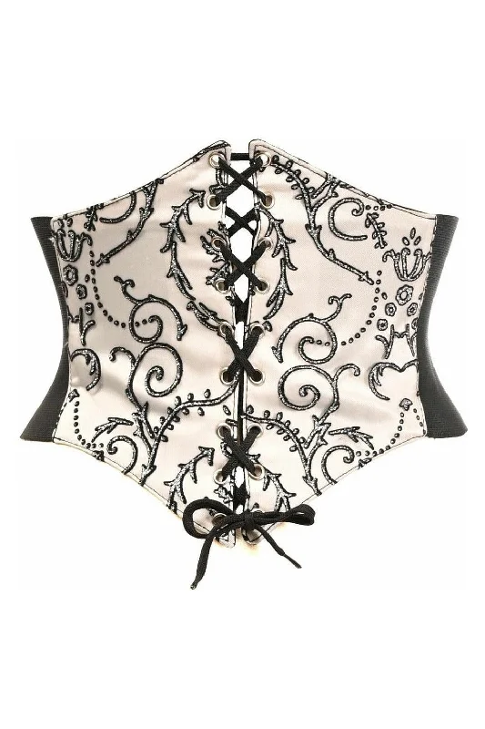 Lavish Ivory Embroidered Corset Belt Cincher