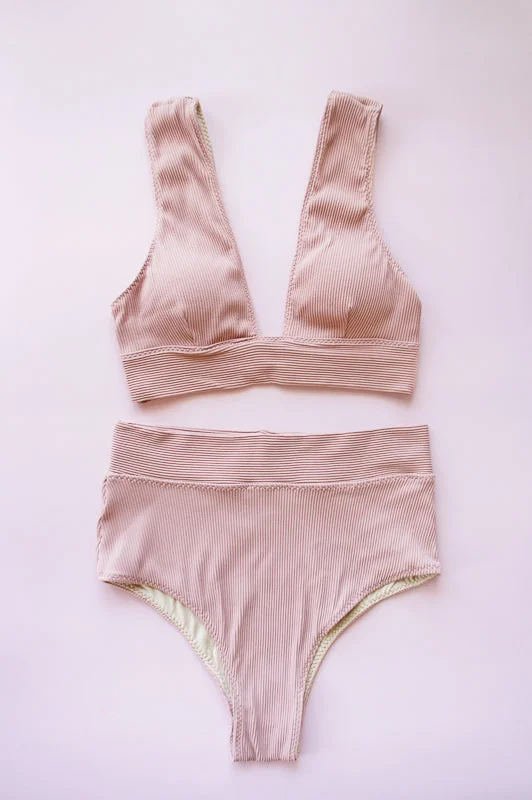 Size S Blush Pink Rib High Waist Bikini Bottom