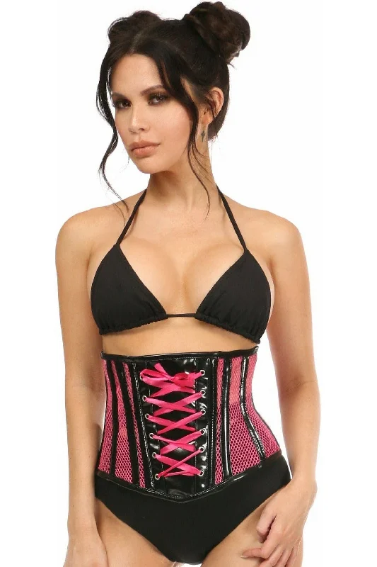 Top Drawer Neon Pink Patent & Fishnet Underbust Corset