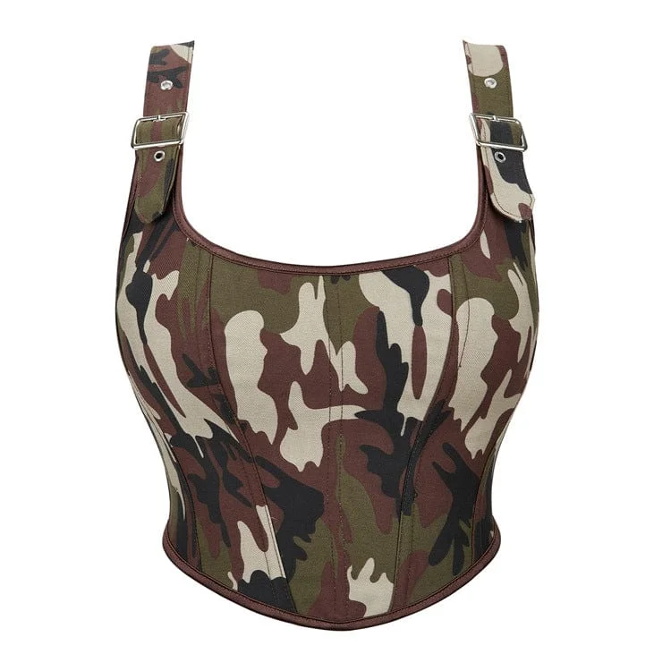 Women's Grunge Camouflage Buckles Overbust Corset