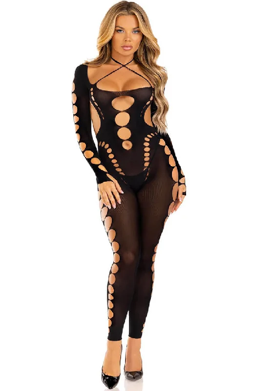 Black footless bodystocking - Cut-Out Babe