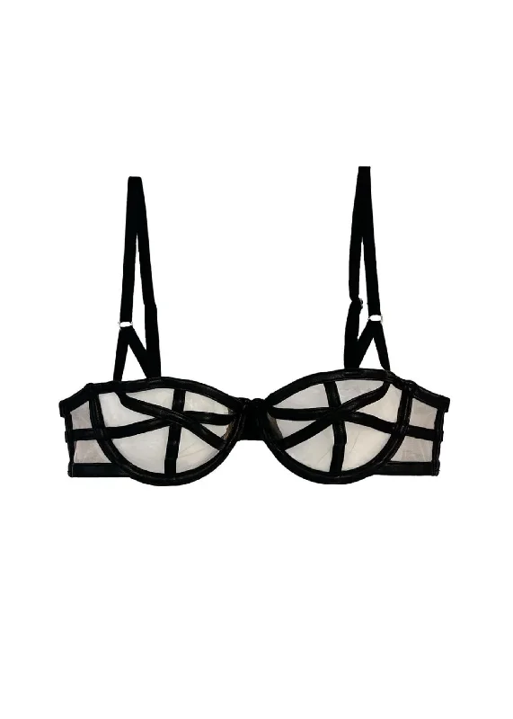 Vegan Leather Caged Balconette Bra (Black)